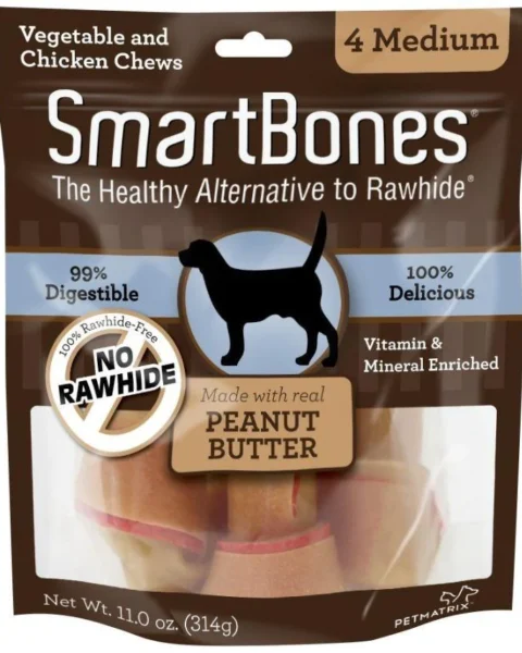 Smartbones Medium Peanut Butter Chew Bones Dog Treats